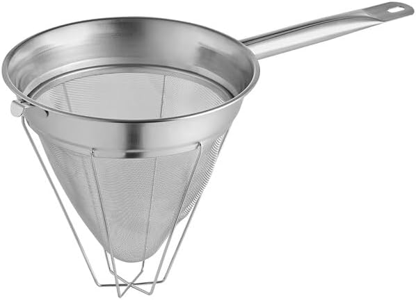Colador chino de caldo de acero inoxidable de 10 pulgadas, malla extrafina, plata, lavar a mano solamente