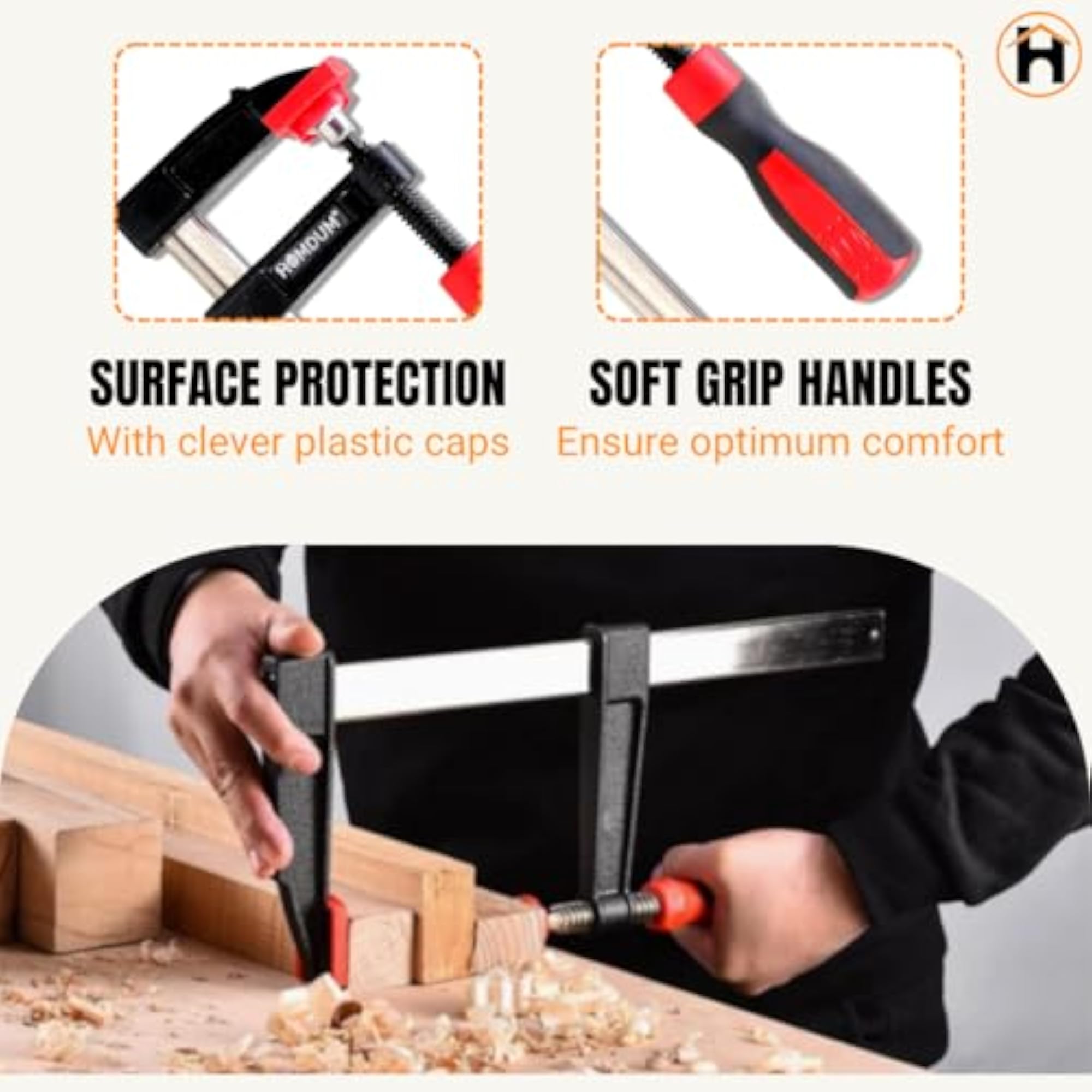 Steel F Clamp 200 x 50 mm with Rubberized Handle