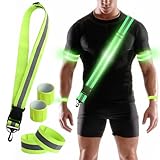Jaxbo 5 Pcs Reflective Running Gear, High Visibility Reflective Sash for Walking at Night，Reflective Vest with Reflective Armbands,Perfect for Men, Women and Kids Walking Running Cycling