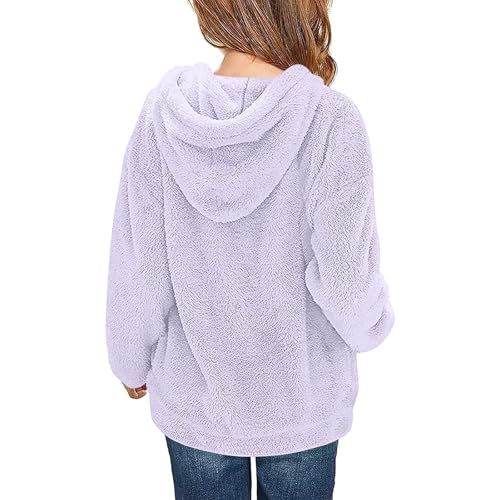 DDAPJ pyju Girls Fuzzy Fleece Pullover Hoodies Loose Casual Sweatshirt Sherpa Pullover Tops Winter Warm Outwear with Pocket2