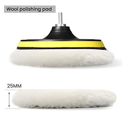 MATCC 5 Pcs 6 Inch Polishing Buffer Wool and Wheel Polishing Pad Woolen Polishing Waxing Pads Kits with M14 Drill Adapter