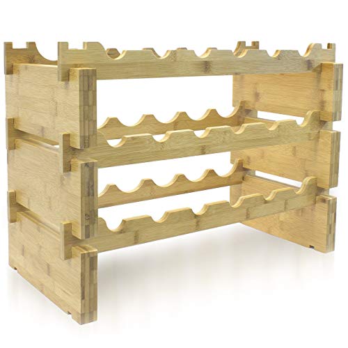 Sorbus Stackable Bamboo Wine Rack — Classic Style Wine Racks For Bottles — Perfect For Bar, Wine Cellar, Basement, Cabinet, Pantry, Etc. (3-Tier) #TOP4