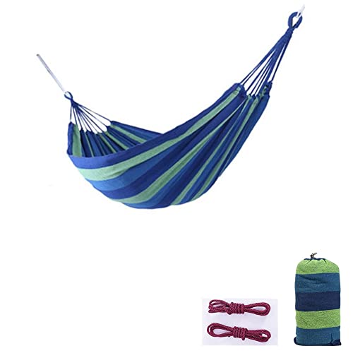 Outdoor Woven Cotton Hammock, 2 Person Camping Hammock Portable Lightweight with Carrying Bag, Ideal for Patio, Balcony, Patio Garden, Camping (M(250 * 80CM), blue)