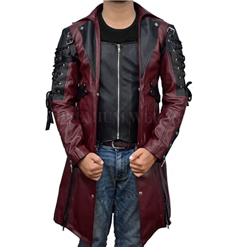 Steampunk Leather Jacket-Steampunk Gothic men Leather Maroon & Black coat Jacket2