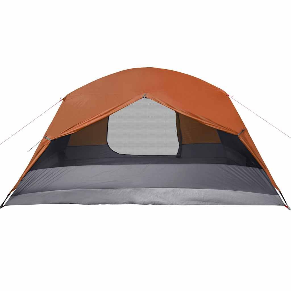 Tenda da Campeggio 6 Persone, Impermeabile con Tettorino, Grigio/Arancione, 2 Porte + Veranda, Design Ventilato, per Famiglie e Pesca, 412 x 370 x 190 cm