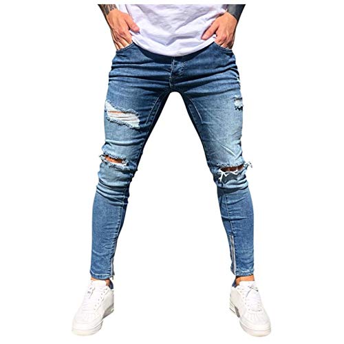 Jeans Denim Jeans Hombres Stretch Ripped Trousers Distressed Ripped Jeans Pantalones Largos De Lápiz Streetwear XXXL Blue