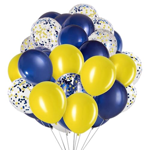 Image of We Moment 12 Inch Navy Blue and Yellow Balloons with Confetti, for Wedding or Baby Shower Parties, Pack of 50