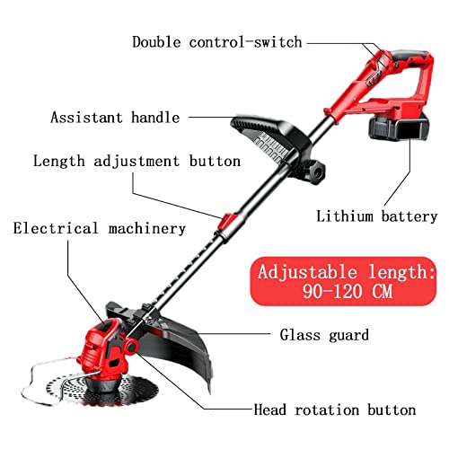 QMCVL Accu-grasmaaier, 3-in-1 telescopische grasmaaier, licht en krachtig, met 24 V-accu en oplader, geschikt voor alle soorten tuin, park, boerderij, fruittuinen (rood) - Afbeelding 7