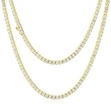Luxfine 3mm Tennis Necklace for Women & Men, 14K White Gold Plated Cuban Link Chain 5A+ Cubic Zircon