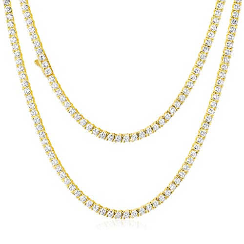 Luxfine 3Mm Tennis Necklace For Women & Men, 14K White Gold Plated Cuban Link Chain 5A+ Cubic Zirconia Iced Out Choker Diamond Hip Hop Jewelry, Birthday Wedding Father's Day Gift (With Box & Pouch) #TOP9