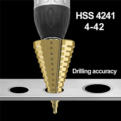 BEASAFY Broca Escalonada HSS 4-42mm: 14 Niveles, Titanio, Para Metal Madera Y Plástico