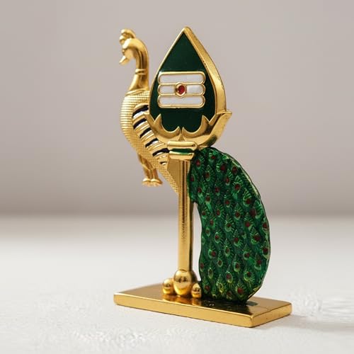 Image of Divine Lord Murugan Murugar Vel mayil Idol for Car Dashboard, Home, Office Desk - Murugar Murti Vel for for Pooja, Temple Showpiece, Decoration, Festivals and Gifting (8.5.5 cm, Green Colour)