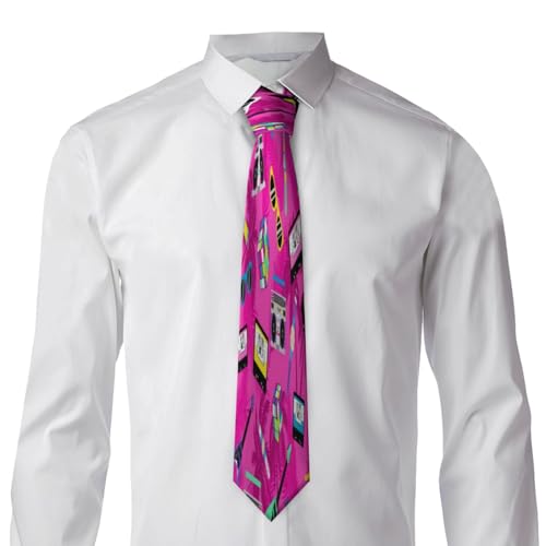 Music And Fun Pink Design Men'S Classic Silk Smooth Tie, Suitable For Pairing With Formal Occasions4