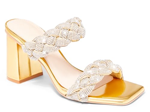 Syktkmx Women's Pale Gold Braided Heeled Sandals Size 8