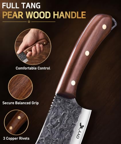 3PCS Hand Forged Butcher Knife Set, Meat Cleaver Chef Knife & Boning Knife - image 5