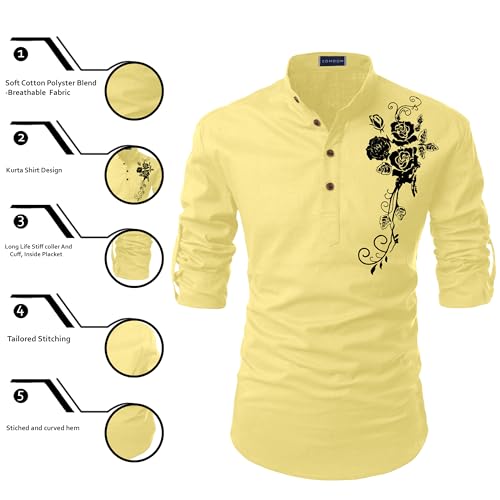 Image of Zombom Men's Casual Cotton Polyester Blend Printed Full Sleeve Short Kurta Shirt