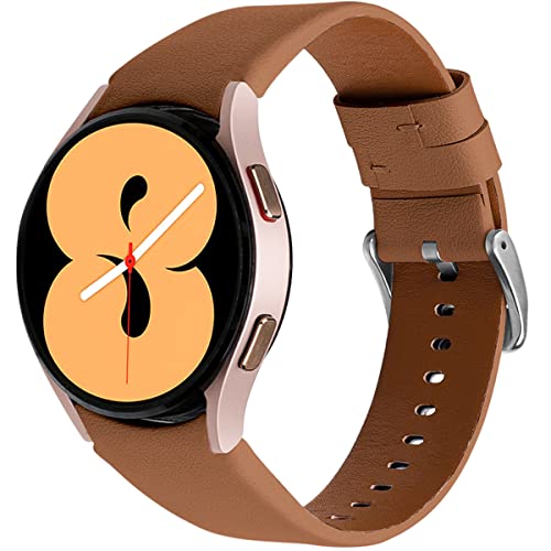 Miimall Compatible Samsung Galaxy Watch 4 40mm 44mm/Watch 4 Classic 42mm 46mm Bands, Genuine Leather Wristband Strap Band for Samsung Galaxy Watch 4 44mm 40mm/Watch 4 Classic 46mm 42mm(Brown)