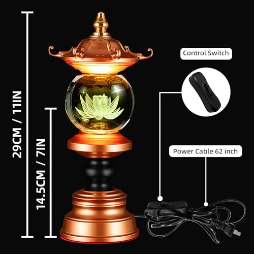 Image of Lotus Lamp Lights 7 Color LED Buddhist Meditation Supplies (11in) | Soft Lighting;Alloy Glass;Multi-scene Decor;Fine Craft;Auspicious Symbol