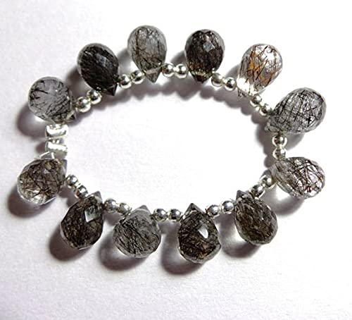 Quartz rutilé noir facetté en forme de larme naturelle de 9x7 à 11x7 mm lot de 12 perles