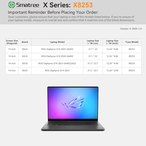 Image of Smatree Hard EVA Protective Sleeve Case Compatible for 14 inch ASUS ROG Zephyrus G14 2026 GU405 /2025 /2024 /2023 /2022, for ASUS ROG Zephyrus G14 Laptop Notebook Bag, Green (X8253G)