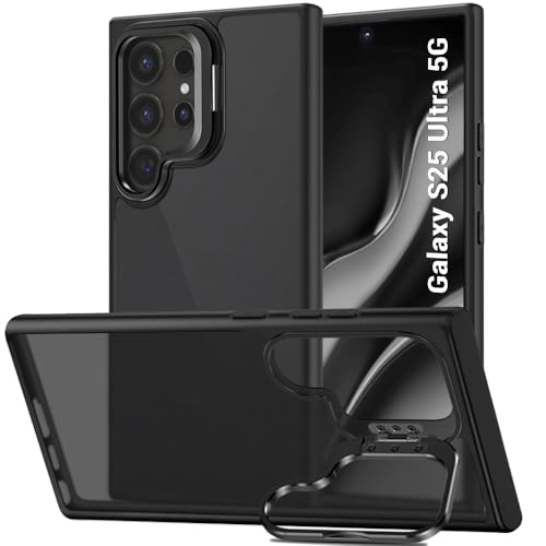 Image of TheGiftKart Hybrid Matte Frosted Back Cover Case for Samsung Galaxy S25 Ultra 5G | Built-in Stand | Shockproof Hard Case Cover for Samsung S25 Ultra (PC & TPU, Translucent Black)