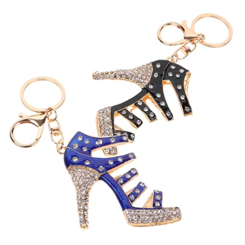 minkissy 2 Piezas Llavero de tacones altos de colgante y rosa con cuentas para Encanto de la bolsa llavero de zapato de tacón Aleación de zinc Black