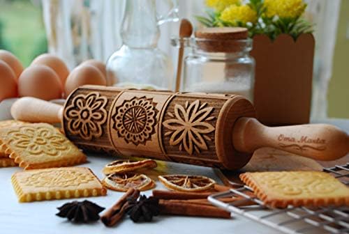 Paisley Embossed Rolling Pin for Baking, Engraved Rolling Pins for Springerle cookies, Embossed Dough Roller, Carved Wooden Molds for Gingerbread