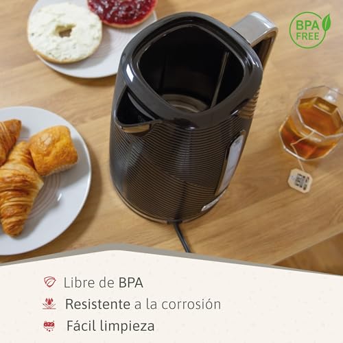 briebe Elegance Set Tostadora Pan Ranura Ancha 2 Rebanadas, 7 Niveles Tostado + Hervidor Agua Eléctrico 1,7L Inalámbrico, 2200W Ebullición Rápida, Libre BPA, Pack Desayuno Diseño Moderno Negro - imagen 6