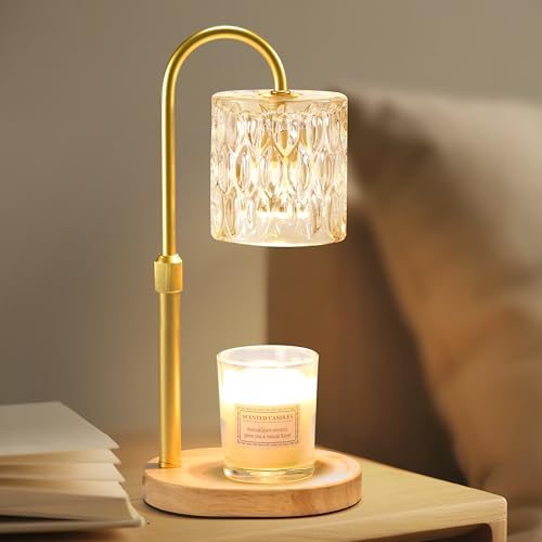 Dreamholder Electric Candle Warmer Lamp with Timer & Dimmer Adjustable Height Wax Melt Warmer for Jar Candles Wood Base Candle Melter Floral Home Decor Gifts for Women Mom Natural Wood