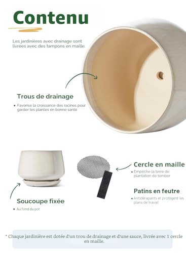 Pot de fleurs céramique beige 30 cm durable et design moderne - 6