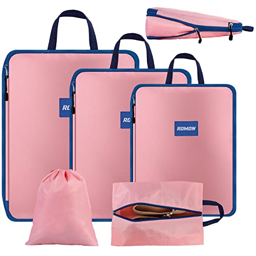 Romon Bolsas Compresion Viaje, 5 Piezas Bolsas Organizadoras Maleta de Viaje, Impermeable Juego de Cubos de Embalaje con Compresión, Para Ropa,Cosméticos,Equipaje