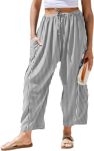 TARSE Linen Wide-Leg Striped Palazzo Pants (Black & White, Low-Rise)