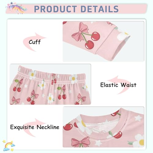 Pajama Sets Long Sleeve Cherry Bow Star Background Soft Comfy Sleepwear 2 Piece PJS 3-8T4