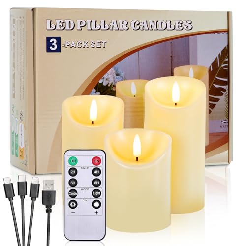 Image of Image Rechargeable Flameless Candles, 4 inch 5 inch 6 inch Timer LED Flickering Light with Remote & Type-C Charging Cable, 3Pcs Votive Tealight Candles for Home Decor