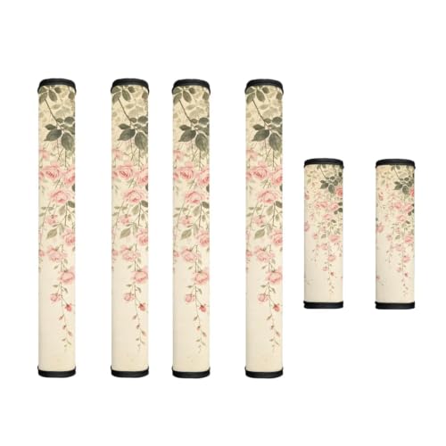 Image of 6 Pcs Refrigerator Microwave Door Handle Covers Electrical Appliances Handle Protector Keep Clean and Protected from Oil Stains, Fingerprints, Liquids, Beige Pink Floral Pattern