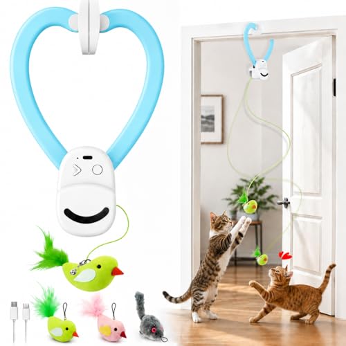 Image of Interactive Cat Toys for Indoor Cats: Automatic Flying Bird Feather Wand Chase Exercise Enrichment Stimulation, USB Rechargeable Durable Safe Hanging Toy for Bored Kittens Adult Multi Cat Households