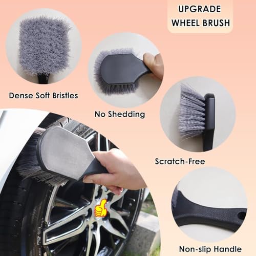 Image of Wheel & Tire Brush for Car Rim, Soft Bristle Car Wash Brush, Cleans Tires & Releases Dirt and Road Grime, Short Handle for Easy Scrubbing Black