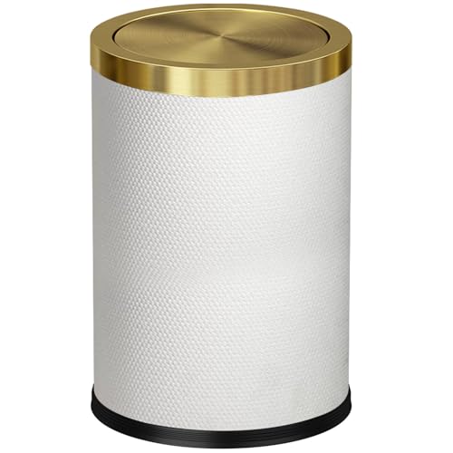 Image of 9L /2.3GALModern White Trash Can with Flip Lid,Fancy Gold Waste Paper Baskets for Bathrooms,Gold Trash Can for Bathroom,Bedroom, Powder Room,Office,Laundry Room (9L-White)