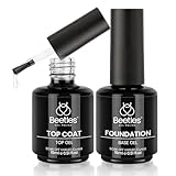 Beetles Gel Top Coat and Base Coat Set - 2 Pcs 15ml No Wipe Top Coat Gel Nail Polish Shine Finish and Long Lasting, Soak Off LED Nail Lamp Finish Nail Art Design Manicure Diy at Home