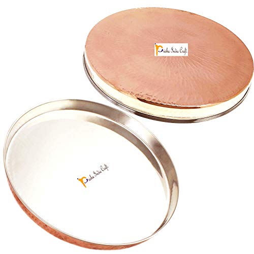 SKAVIJ Plateau de Service thali Rond en Acier Inoxydable, cuivre (30 centimètres, Paquet de 2)
