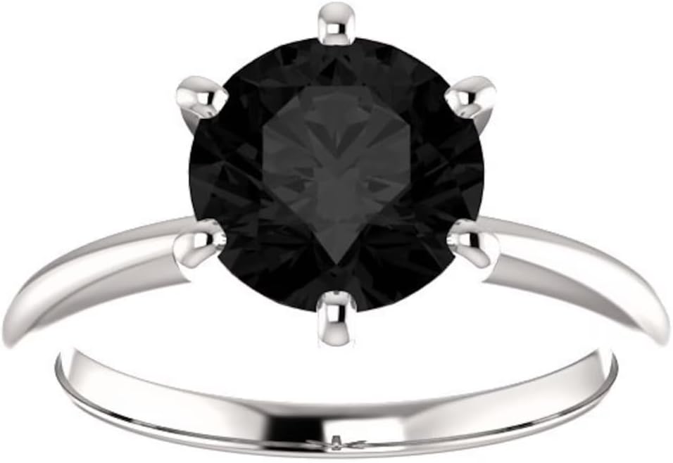 1 Ct Solitaire Black Diamond Ring 10K White Gold, Six Prong Round Black Onyx Ring, Classic Solitaire Black Moissanite Proposal Ring