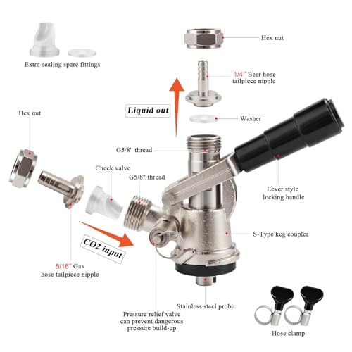 image for Dbgogo European Sankey S System Keg Coupler, 1/4'' Beer Barb Stainless