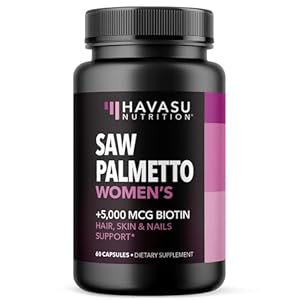 Saw Palmetto for Women + 5000 mcg Biotin Supplement | DHT Blocker Hair Health Vitamins | Supports Stronger Appearance of Hair for Women Post-Partum | Month Supply Vegan Women’s Saw Palmetto