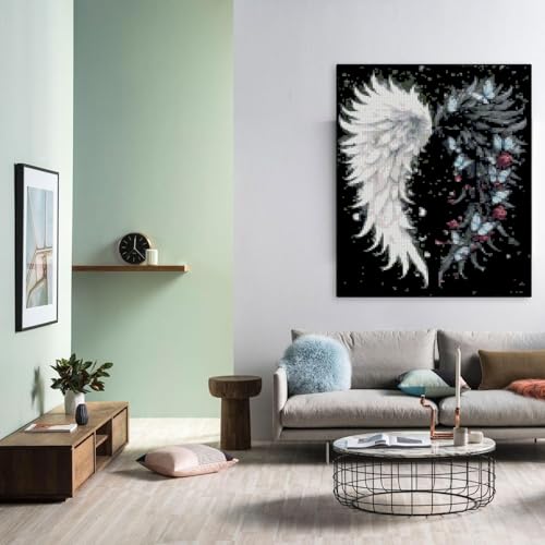 Image of Angel Wings Stamped Cross Stitch Kits for Adults,Colourful Angel Wings Dimensions Cross Stitch Kits Embroidery Kit Arts and Crafts for Beginners 15.7x11.8 inches