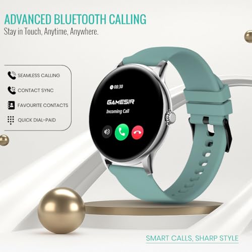 Image of GameSir Glavito Round Dial Smartwatch with 1.49 inch AMOLED Display, 100+ Sports Modes, IP67, Bluetooth Calling, Functional Crown Control, Health Tracking, 100+ Watch Faces for Men & Women (Light Green)
