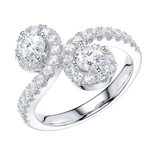 THELANDA Genuine Moissanite or Simulated Diamond Two Stones Split Filigree Vine Shank Halo Promise Engagement Ring For Women2
