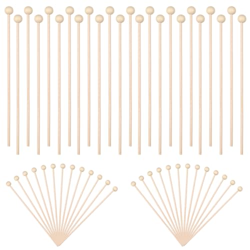 50 Pack Wooden Rock Candy Sticks with Ball Tips- 6 Inch Natural Wood Cake Pop & Drink Stirrer Sticks Wood Swizzles Sticks for Chocolate Dipping & Coffee(15cm Round Ball Head Bulk)