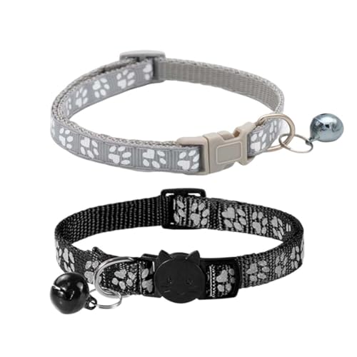 Quesuc 2 Stück Cat Halsband Auf Das Gewicht Deiner Katze Einstellbar Und Mit Sicherheitsverschluss（Schwarz Grau）