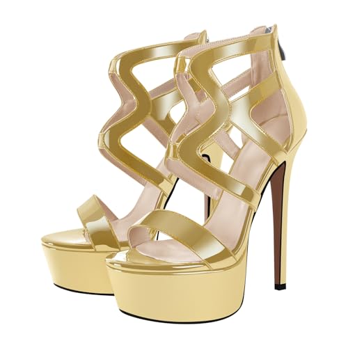 Image of richealnini Women's Crisscross Platform Stiletto High Heels Strappy Sandals with Zipper