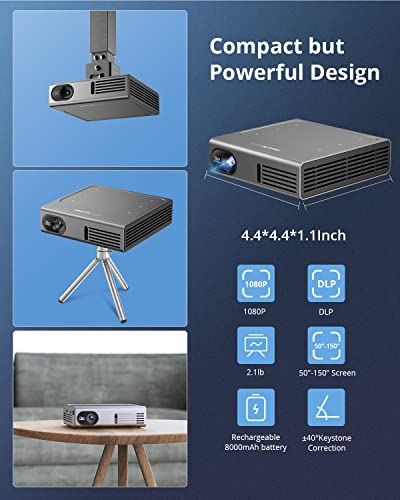 Mini Projector Dlp - 5G Wifi Portable Pocket Projector With Tripod 1080P Movie Projector 150 Ansi Lumen, Built-In Android 7.1Os System #TOP6